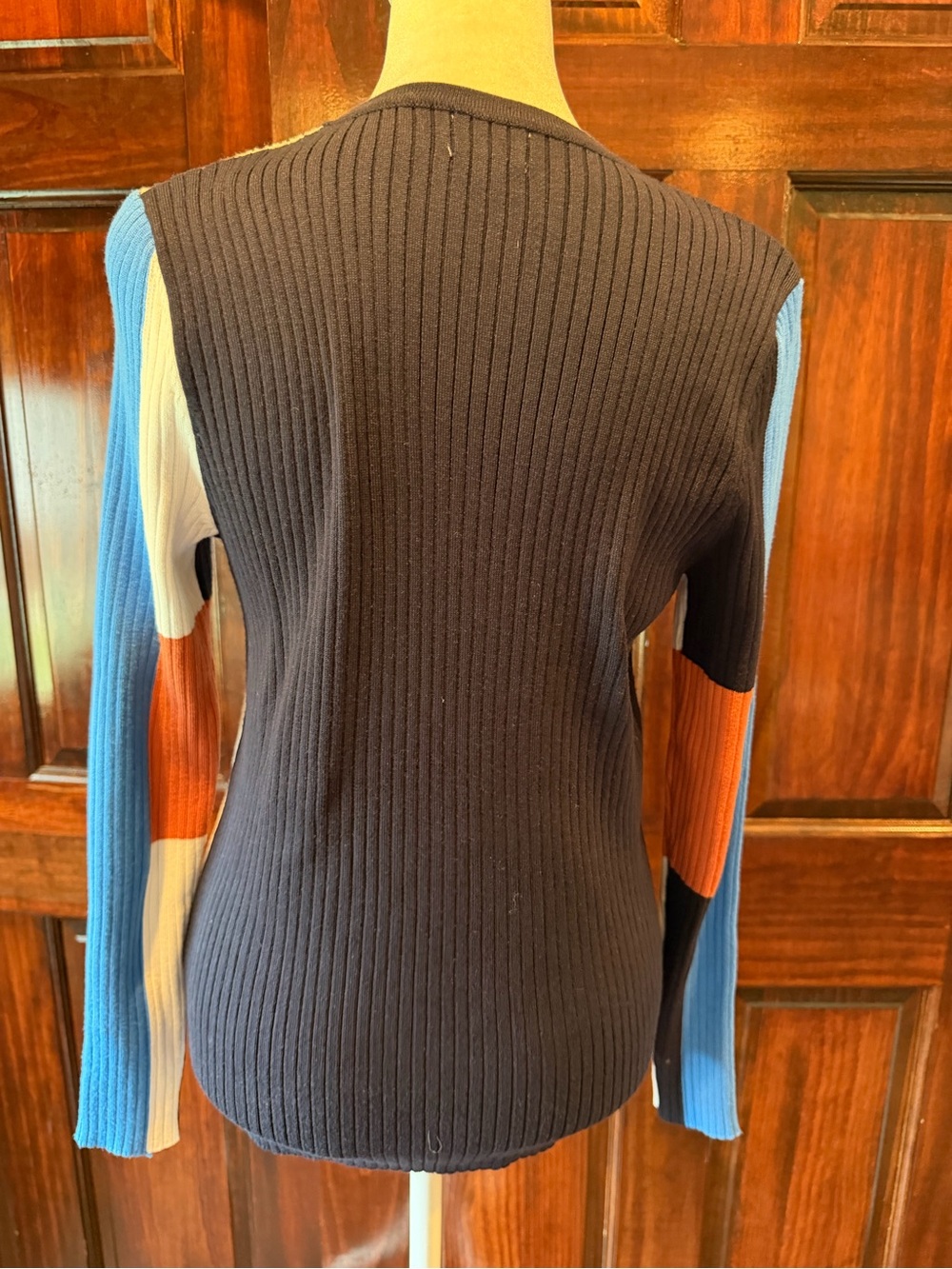 YAL Colorblock Ribbed Knit Sweater - Navy, Cream, Blue & Rust - Picture 3 of 5